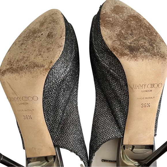 Jimmy Choo Nova Glitter Open Toe Sling Back Heels Silver Size 36.5 - Picture 11 of 12